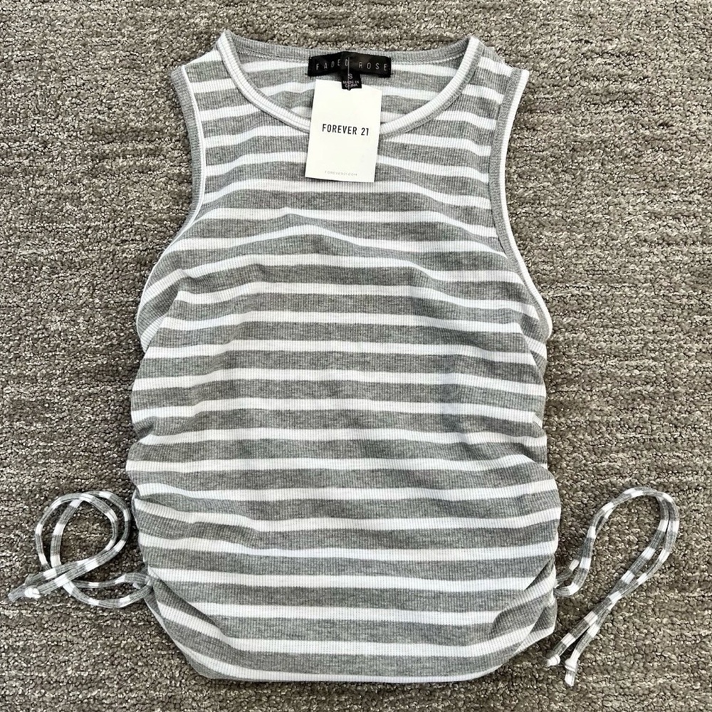 Forever 21 White and Gray Striped Tank Top